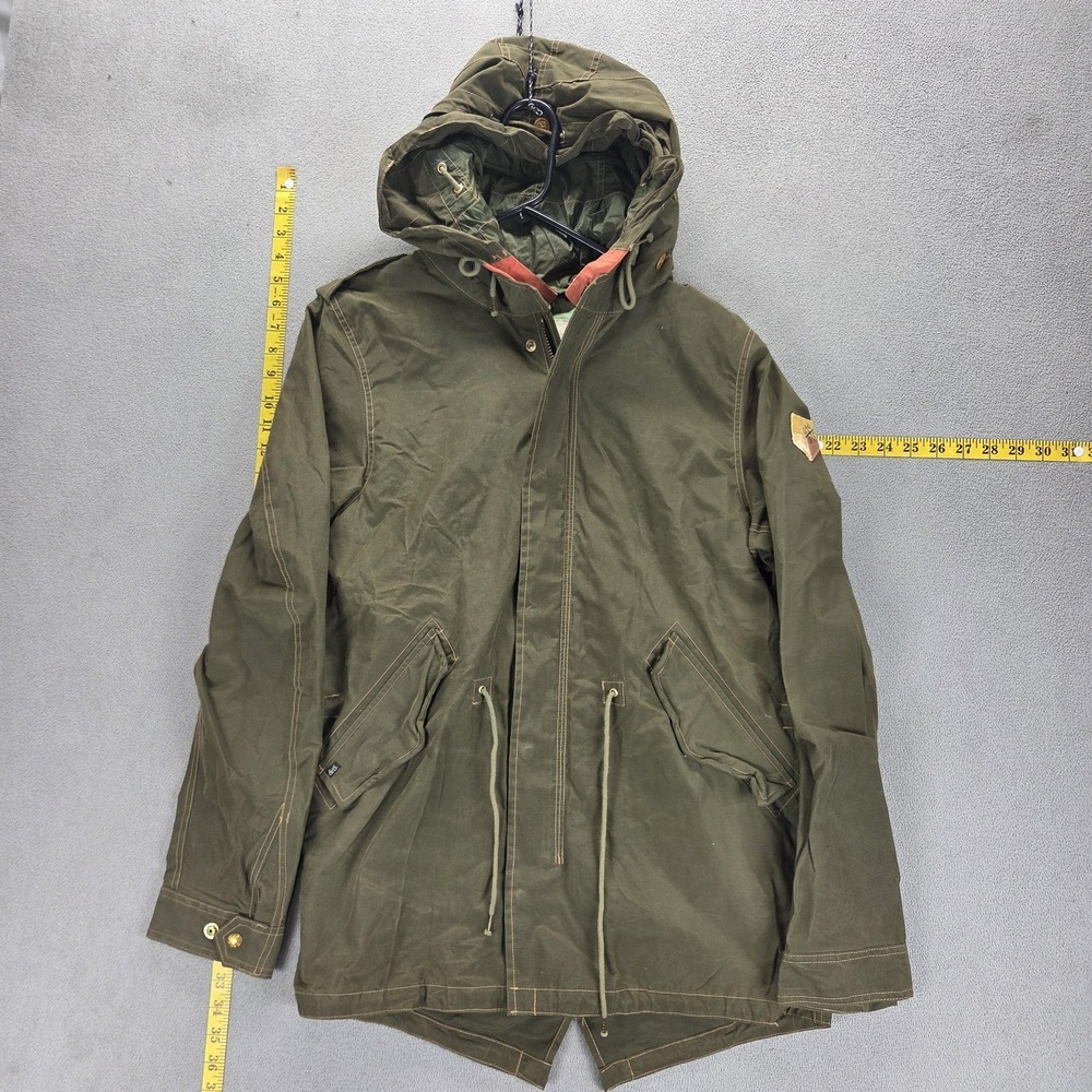Scotch & Soda Jacket Mens Medium Green Super Parka Hooded Fishtail Lined Canvas